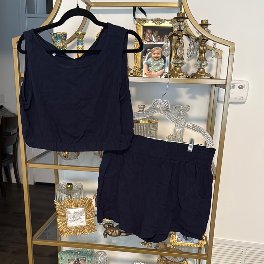 Navy Blue Tank Top and Shorts Set